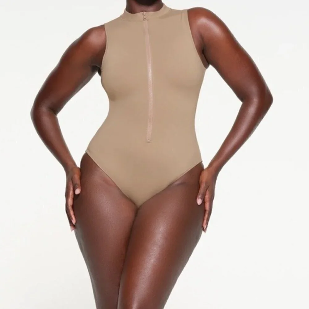 NWT Skims 3X SWIM ZIP FRONT SLEEVELESS ONE PIECE Desert Tan